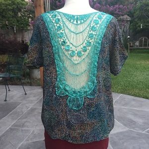Lace Back Leaf and Confetti Print Top
